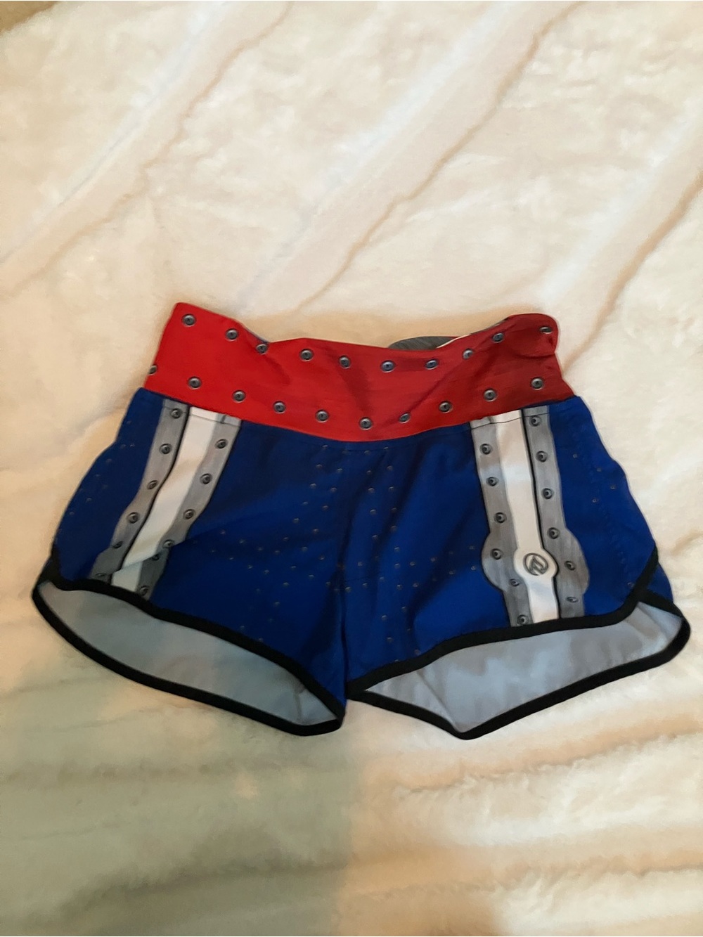 INKnBURN Blue Athletic Shorts with Red Waistband